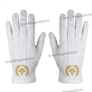 Masonic Gloves with Embroidered Compasses Symbol